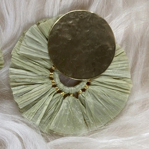 Anthropologie Green and Gold Raffia Earrings - Picture 2 of 5